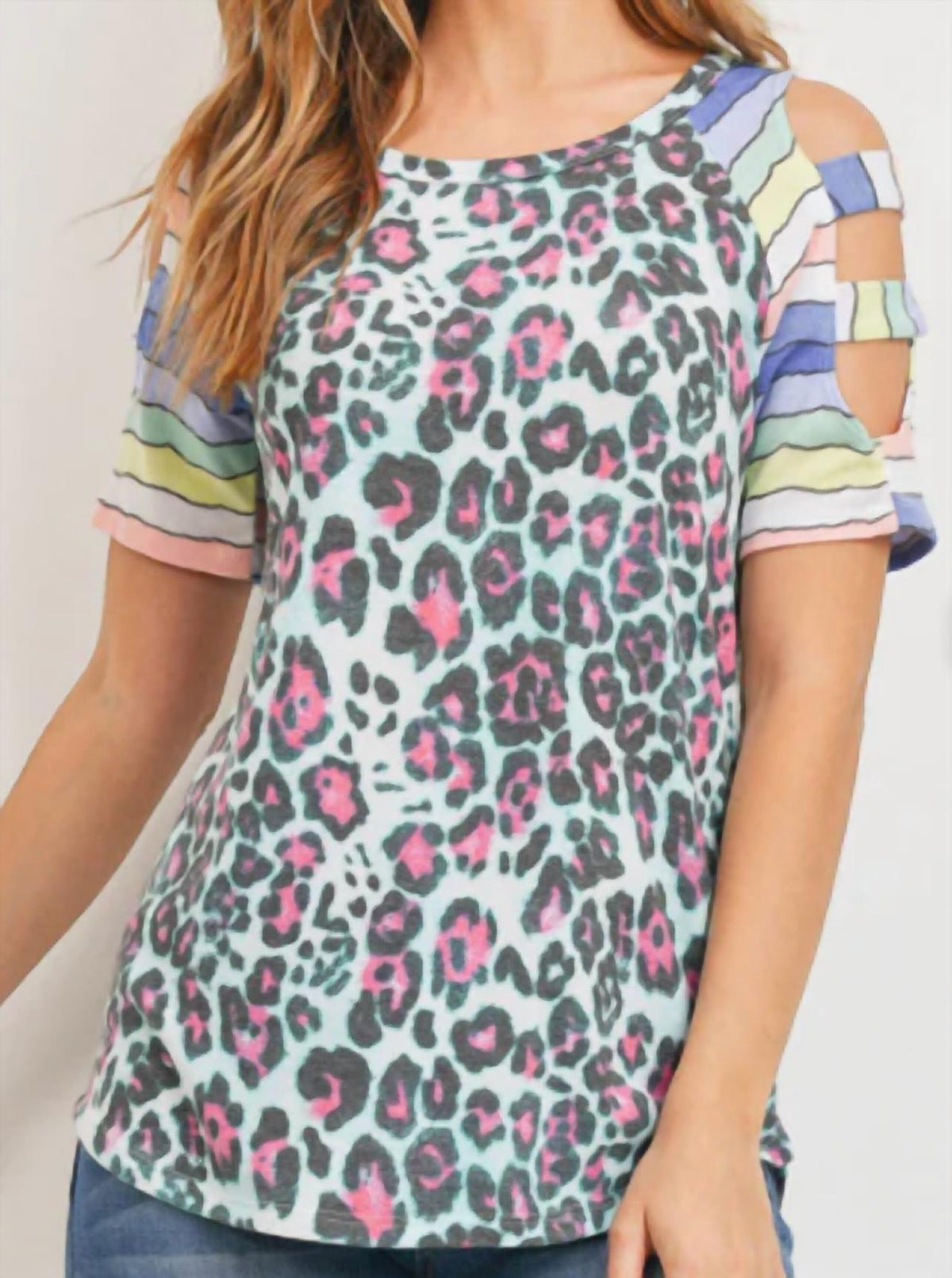 Leopard Stripe Cold Shoulder