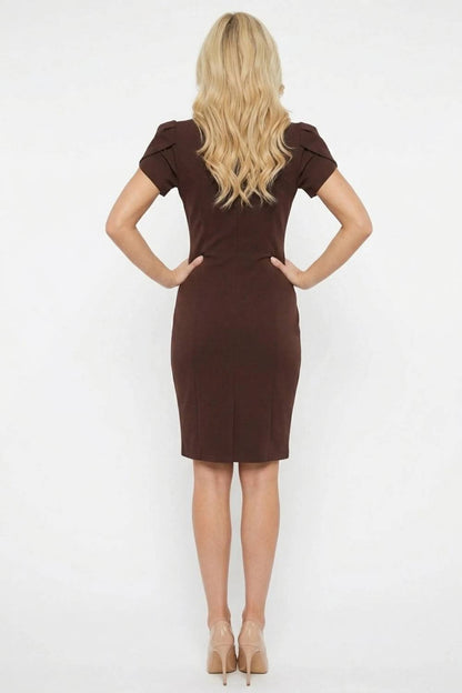 Square-neck Sheath Midi Dress With Tulip Sleeves