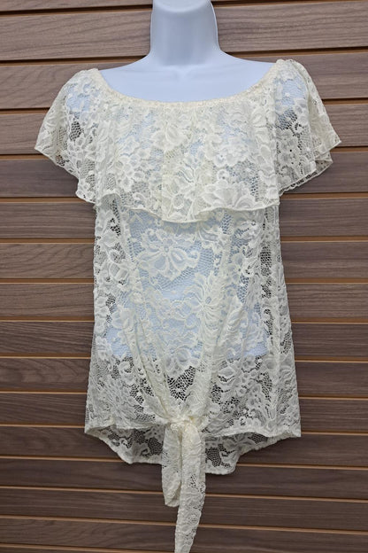 Women's Cold Shoulder Lace Self-tie Bottom