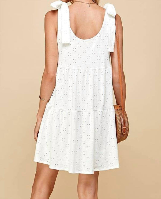 Ribbon Tie Eyelet Tiered Mini Dress