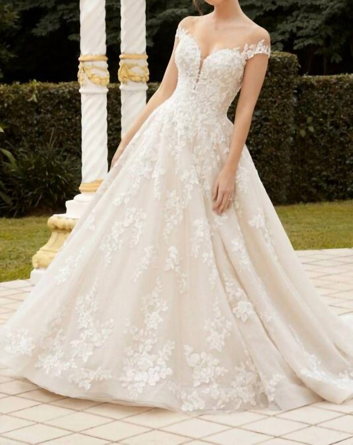 Haven Cap Sleeve Plunging Neck Wedding Gown