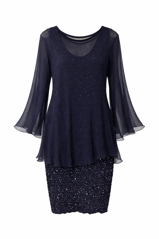 Sara Mique - Silk Pucker Dress With Sequins - Rack Hunt
