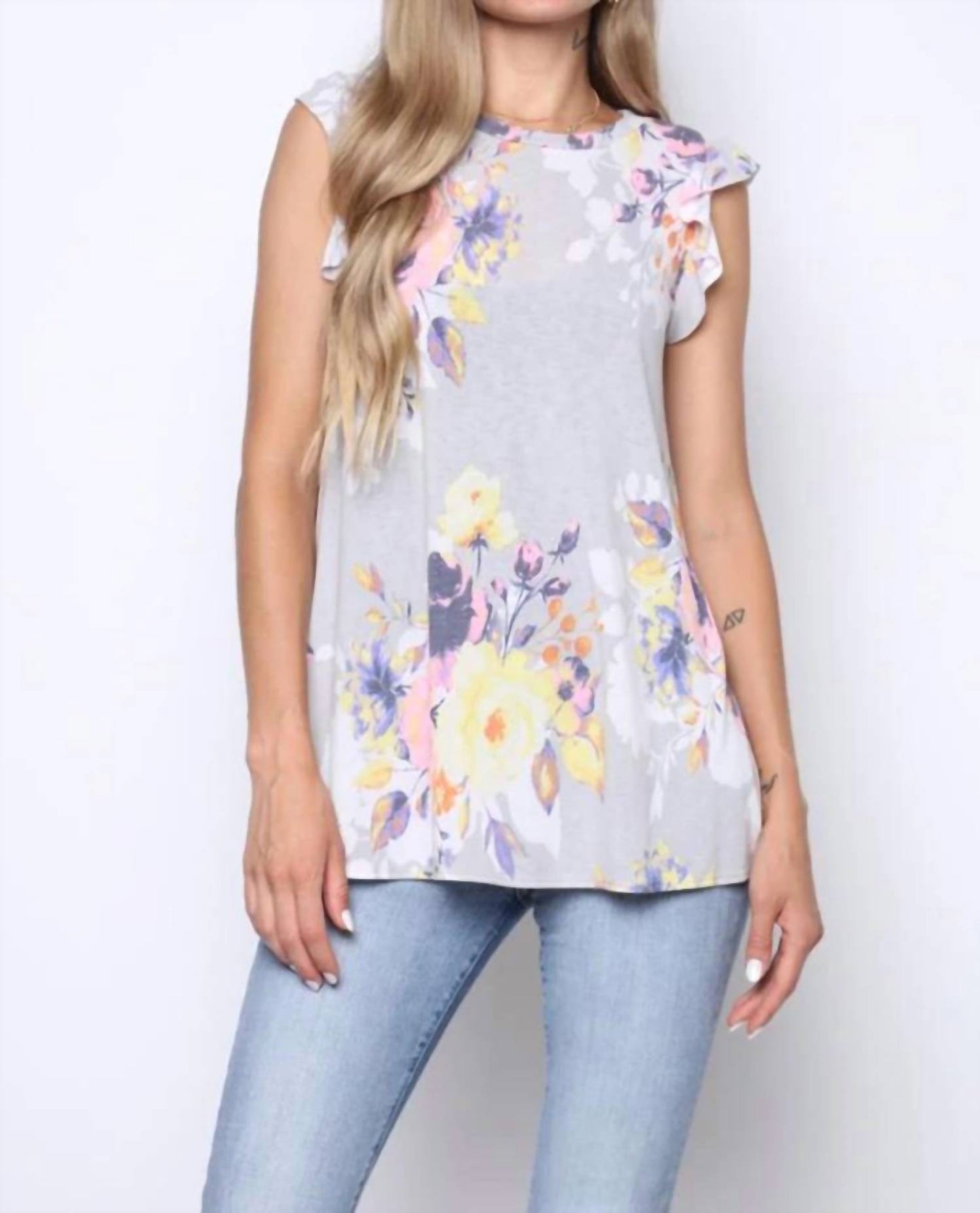 Women's Ruffle Sleeve Floral Top