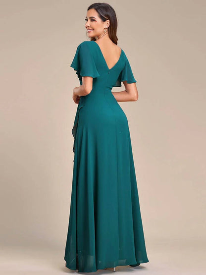 chiffon dress with lotus leaf hemline