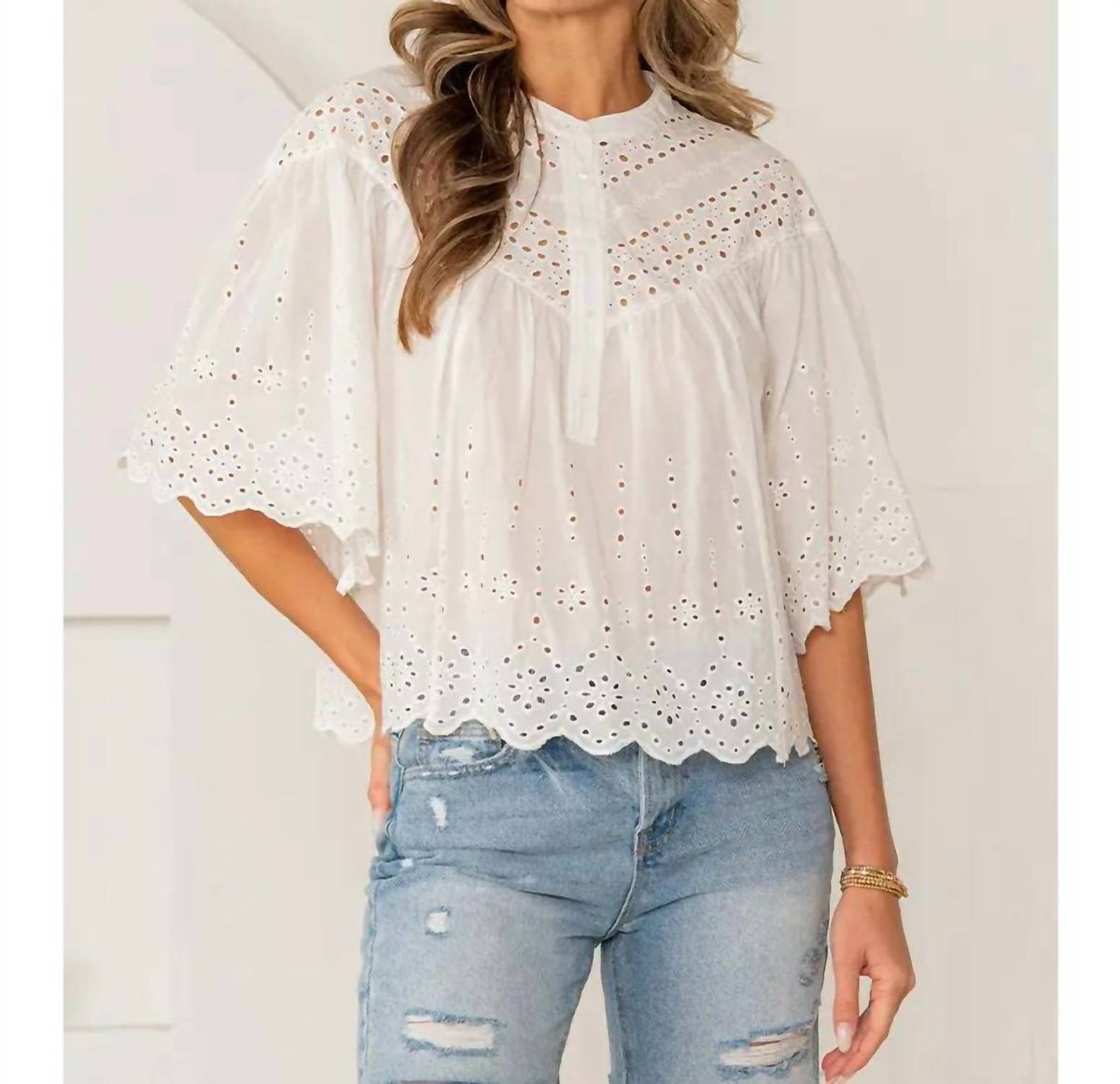 Scalloped Eyelet Embroidered Top
