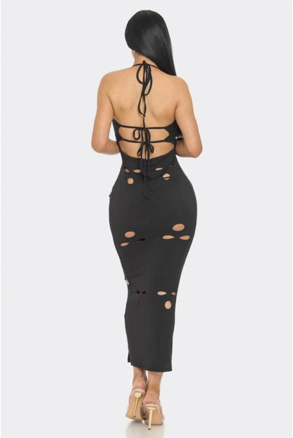 Don't Watch The Clock - Cut Out Halter Back Cut Out Maxi Dress