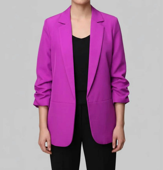 Solid Ruched Sleeve Blazer
