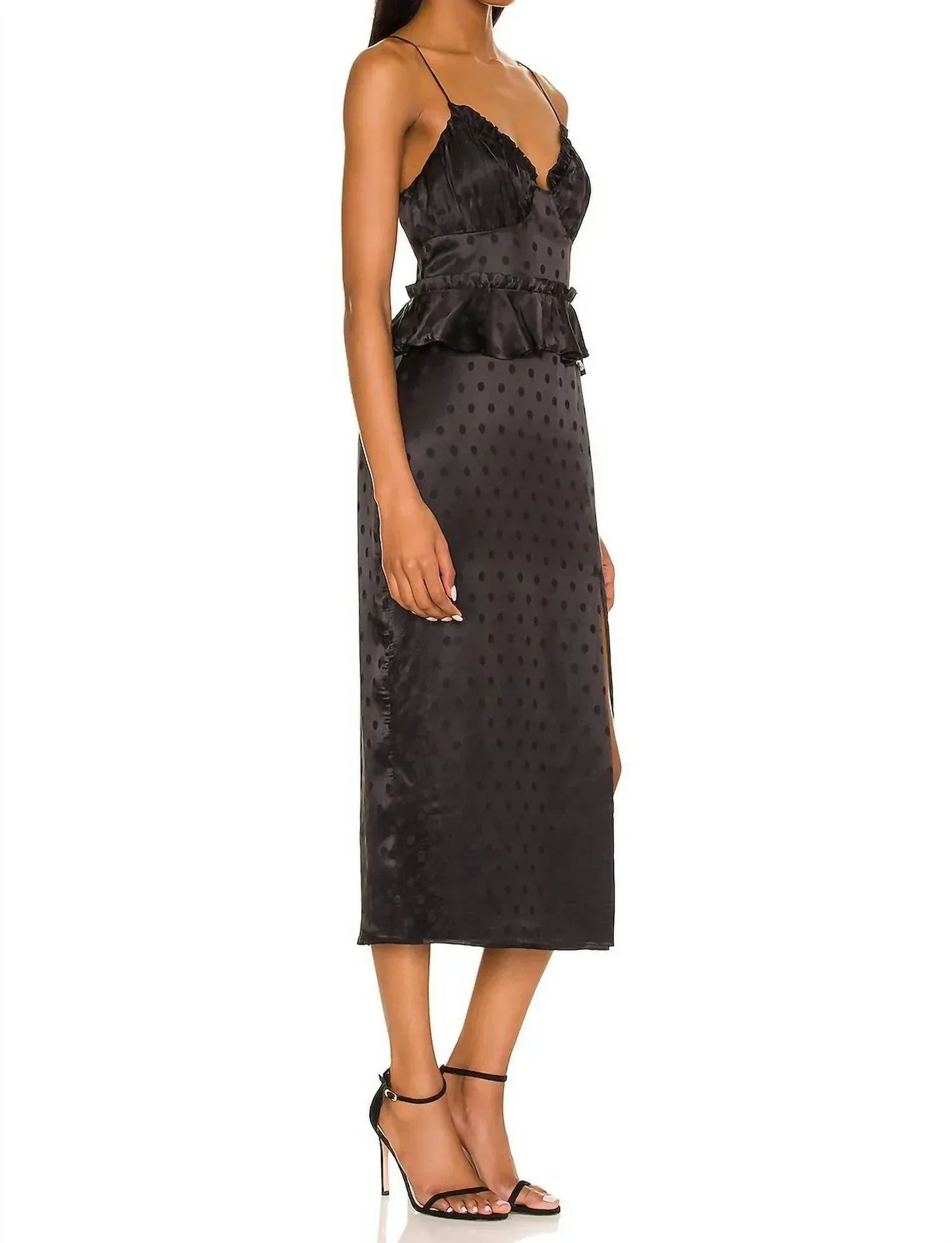 Majorelle - Marzia Pleated Bust Ruffle Trim Satin Dress - Rack Hunt