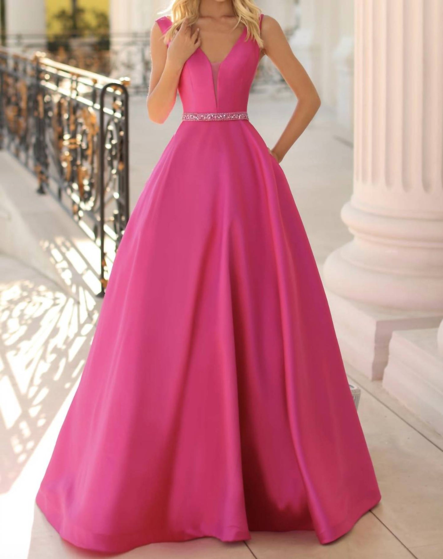 Sleeveless Beaded Waist Gown