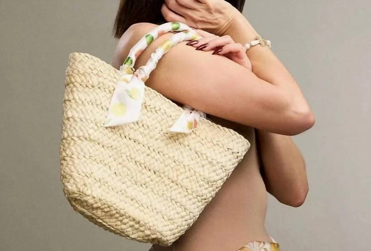 Women's Scarf Raffia Tote Bag