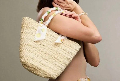 Women's Scarf Raffia Tote Bag