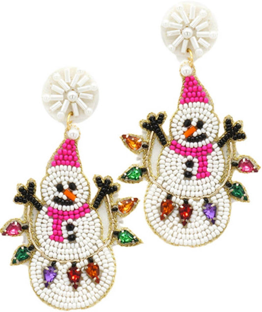 Viola - Women's Beaded Snowman Earrings - Rack Hunt -