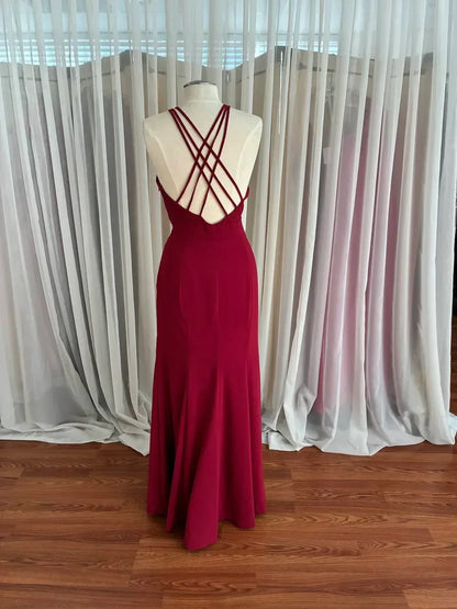 Dessy - Women's Crepe Halter X-back Dress - Rack Hunt
