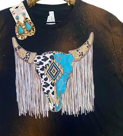 L&B Life - Women's Fringe Steer Cowhide Graphic Tee - Rack Hunt
