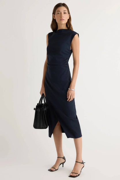 Manon Asymmetric-Neck Ruched Dress