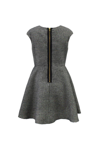 David Charles - Girls David Charles Houndstooth Cap Sleeve Dress - side view - Rack Hunt