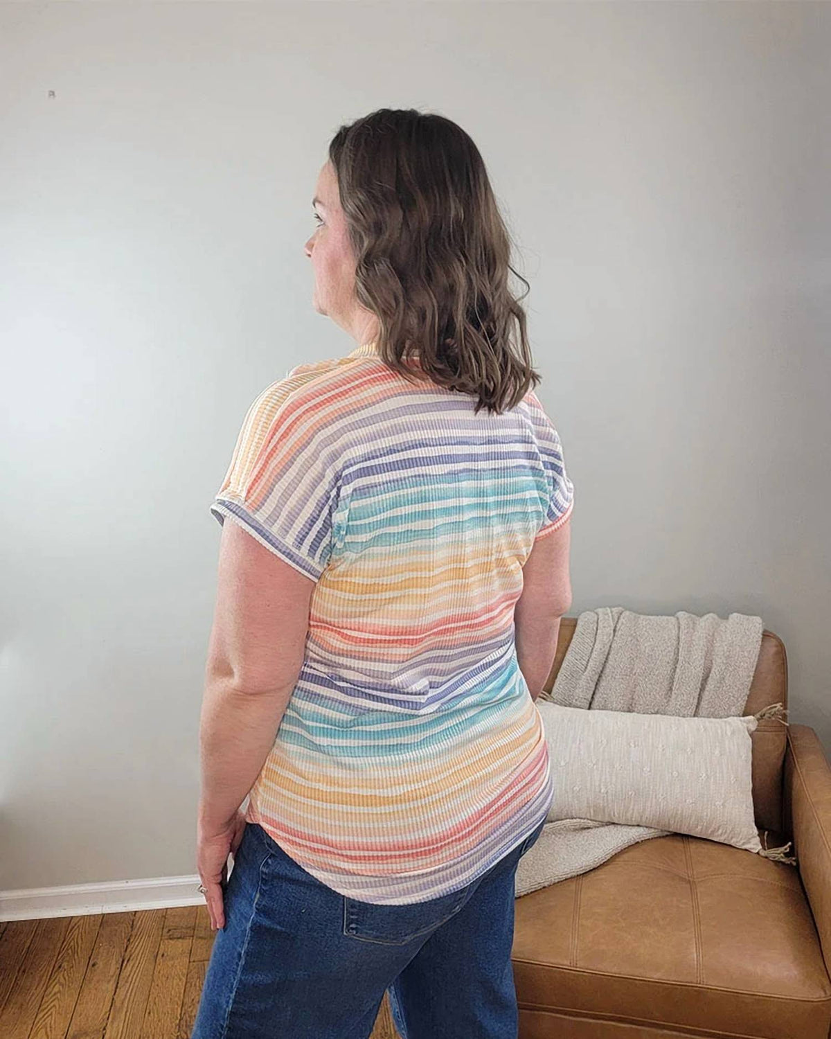 Hilary Striped V-neck Top - Plus