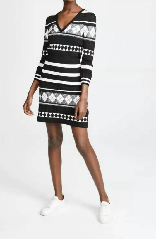 Boutique Moschino - Black White Knit Argyle Knit Dress - Rack Hunt