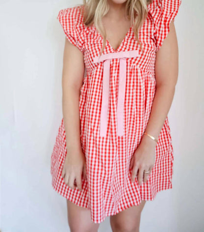 Jenny Gingham Blouson Shoulder Mini Dress
