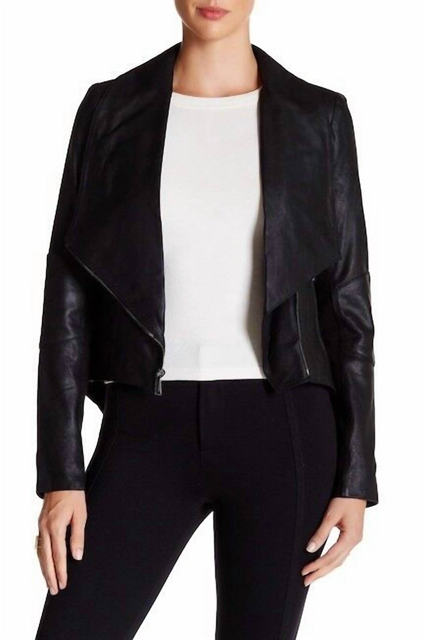 BCBGeneration - Lamb Suede Leather Drape Tail Collar Jacket - Rack Hunt -