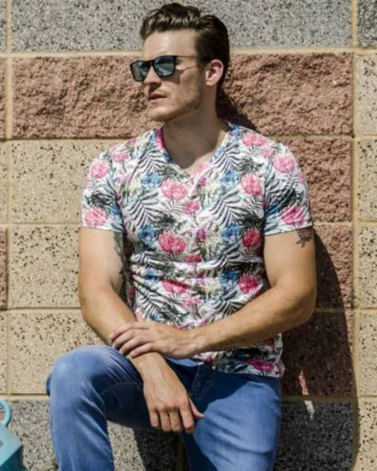 Pop Floral Print V-neck T-shirt