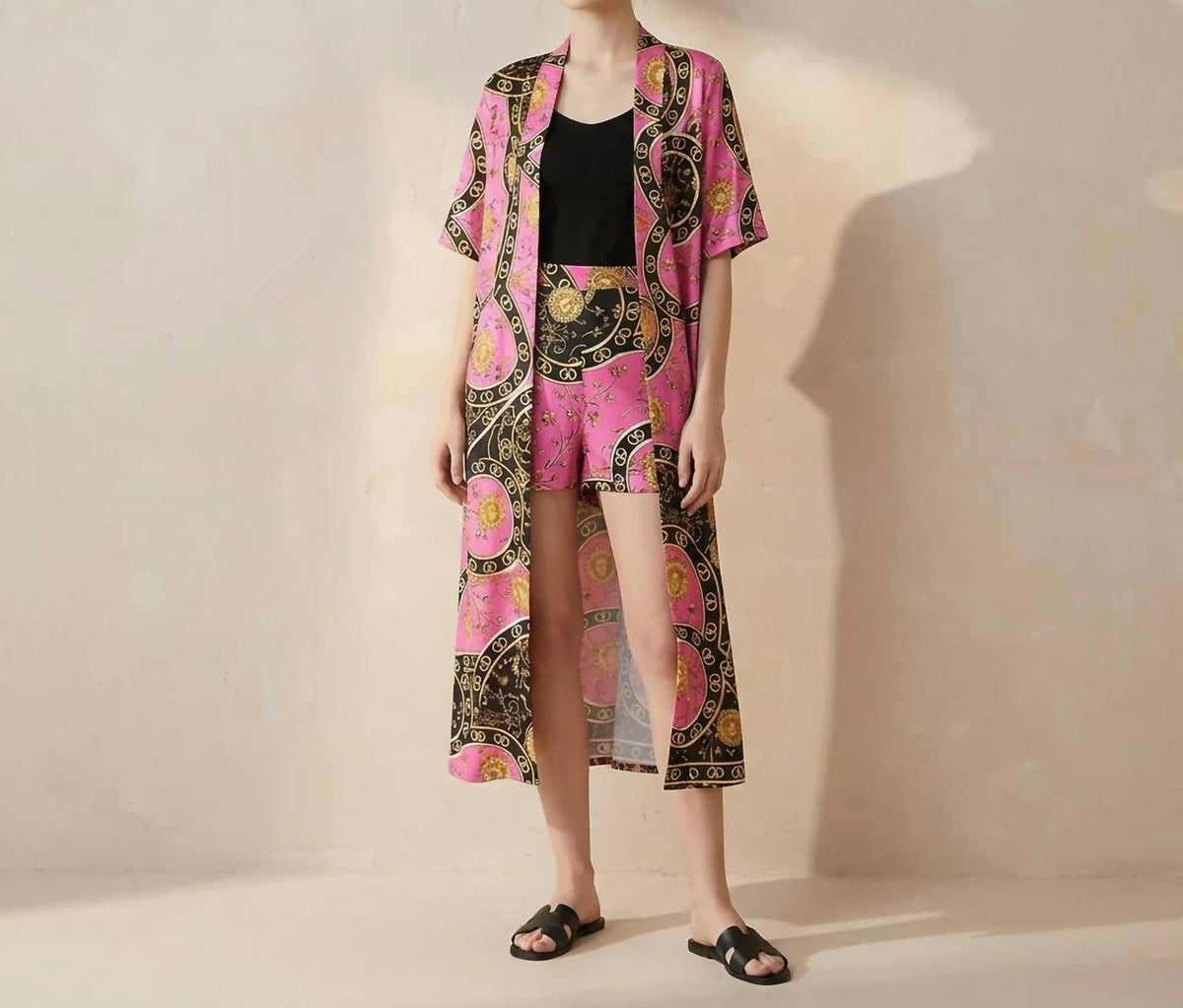 European-inspired Cardigan Print Two-piece Set - Plus