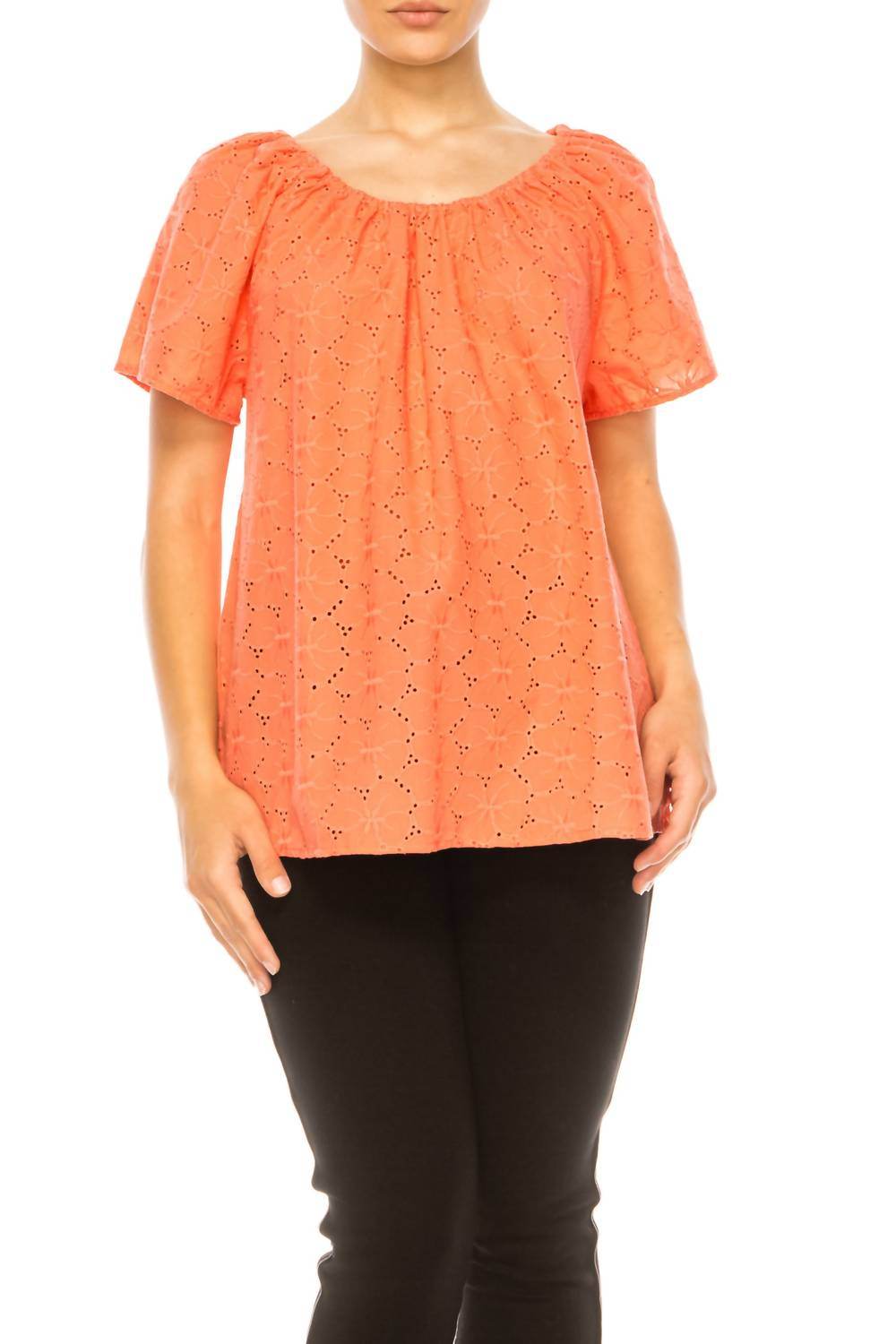 Grand & Greene - Floral Eyelet Elastic Neckline Top - Rack Hunt
