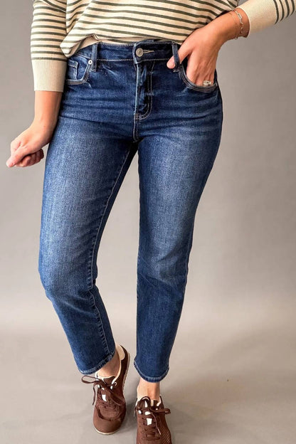 Mid Rise Straight Crop Jeans
