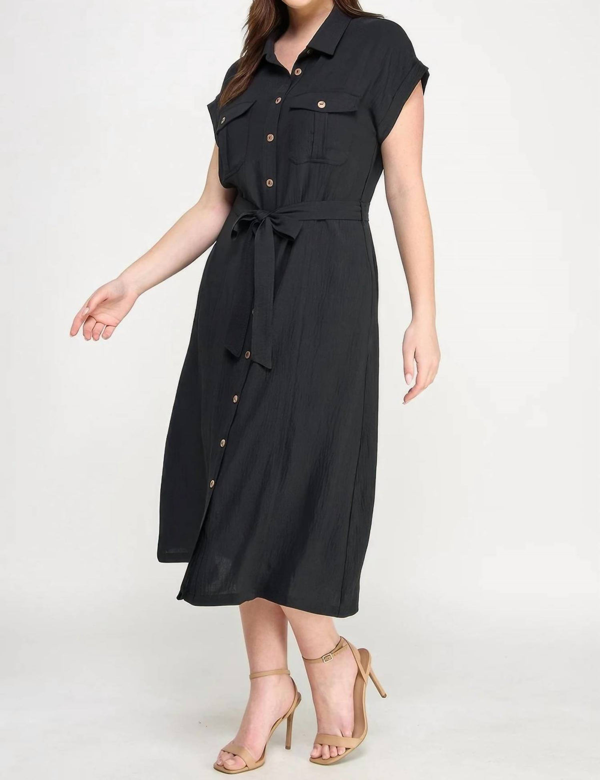 Front Tied Buttoned Short Sleeve Dress