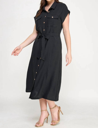 Front Tied Buttoned Short Sleeve Dress