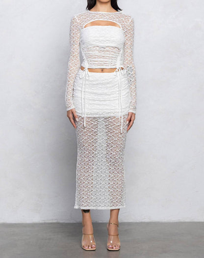 Lace Long Sleeve Cut-out Top And Long Skirt Set