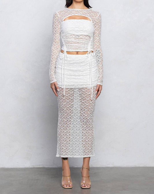 Lace Long Sleeve Cut-out Top And Long Skirt Set