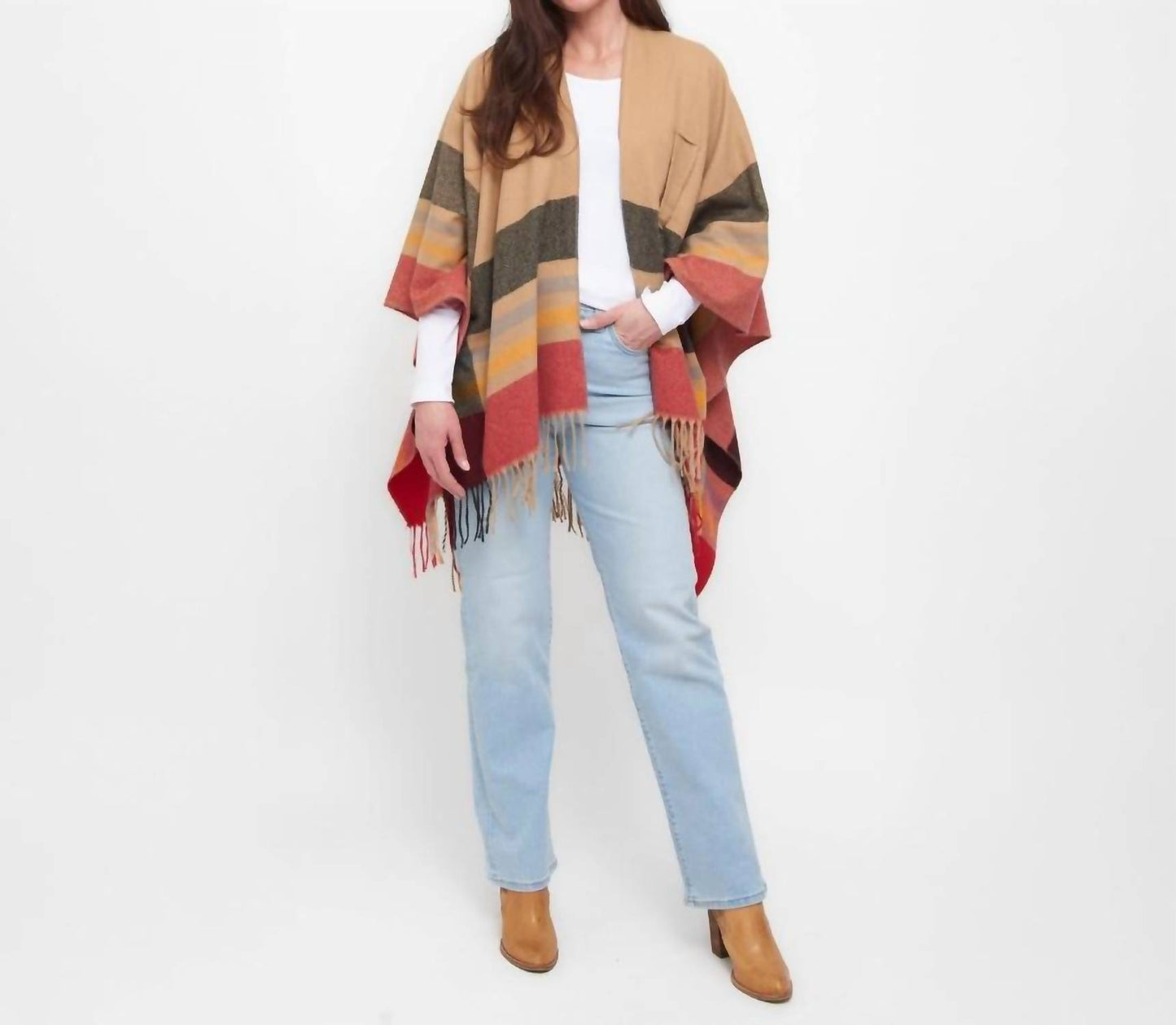 Sidney Fringe Open Front Wrap With Loop