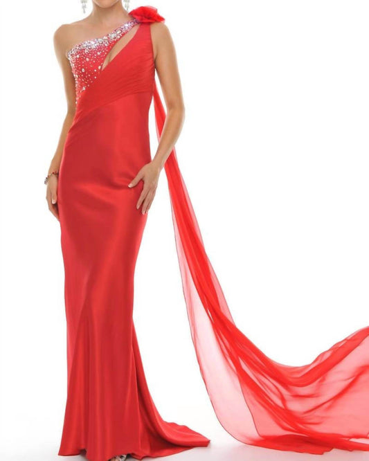 Precious Formals - One Shoulder Charmeuse Beaded Evening Gown - Rack Hunt -