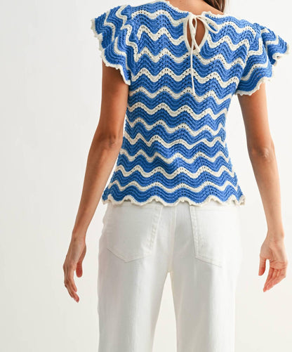 Chevron Knit Ruffle Top