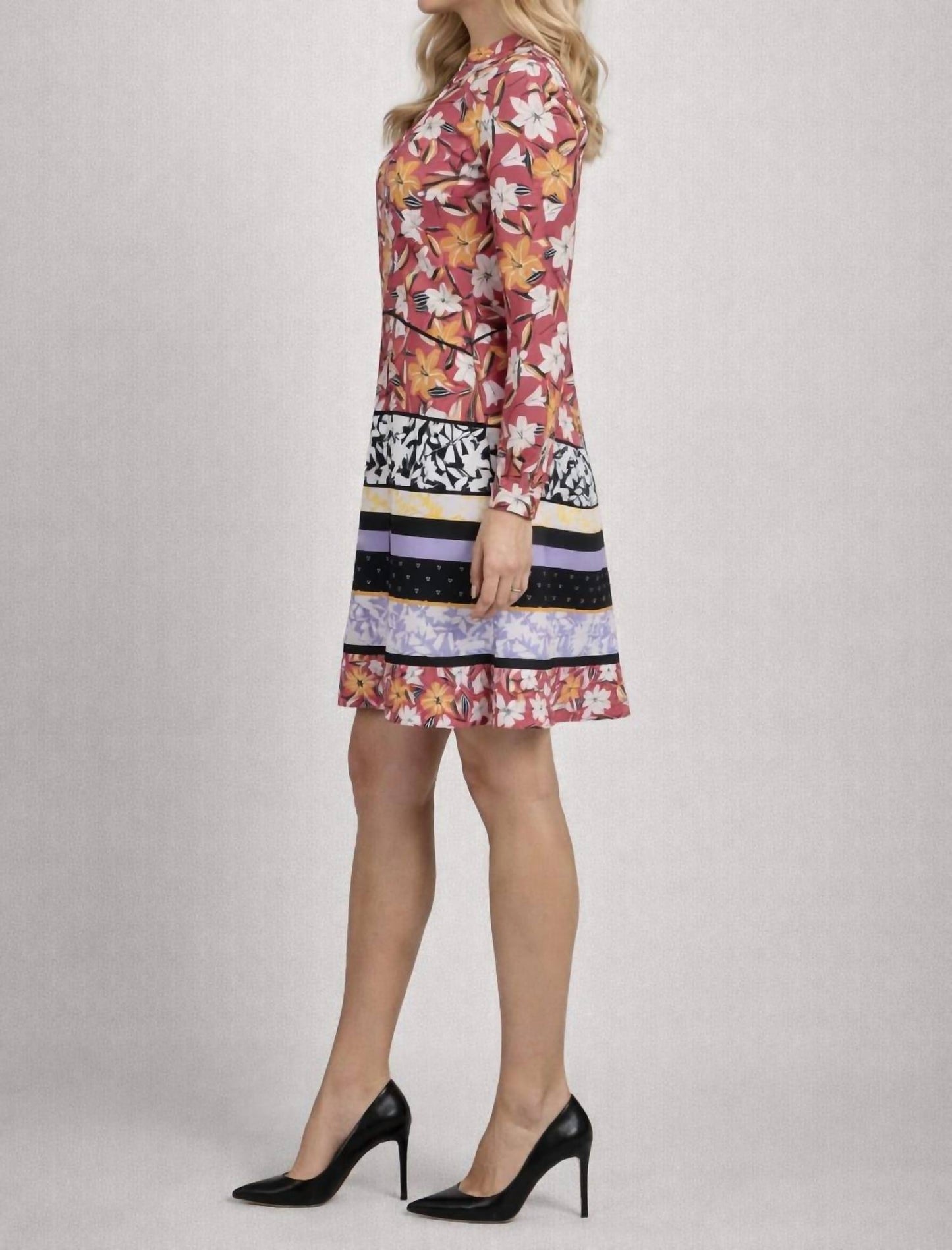 Floral Print Long Sleeve Split V-neck Dress