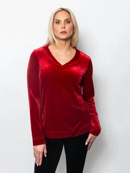Velour V-neck Oversize Top