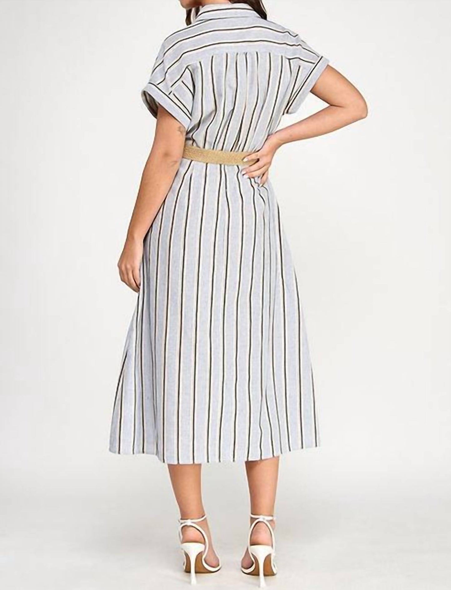 Button Down Belted Midi Dress
