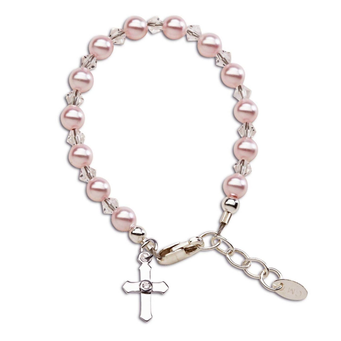 Cherished Moments - Babies And Toddlers Bella Sterling Silver Pearl And Cross Bracelet - Rack Hunt -