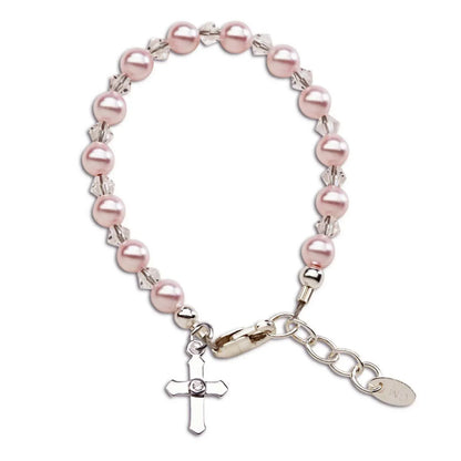 Cherished Moments - Babies And Toddlers Bella Sterling Silver Pearl And Cross Bracelet - Rack Hunt
