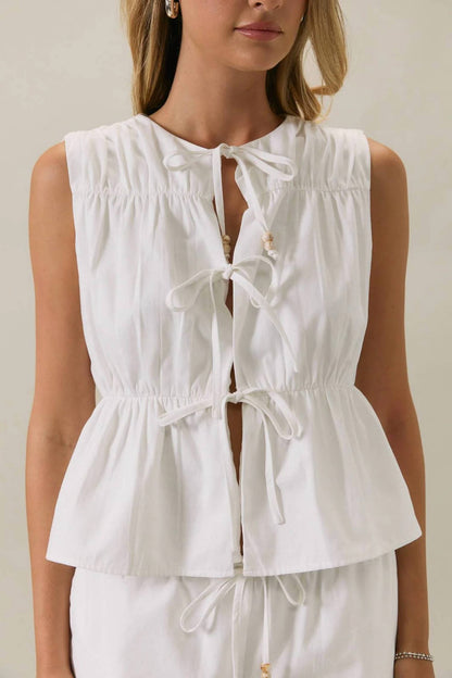 Front Tie Linen Top