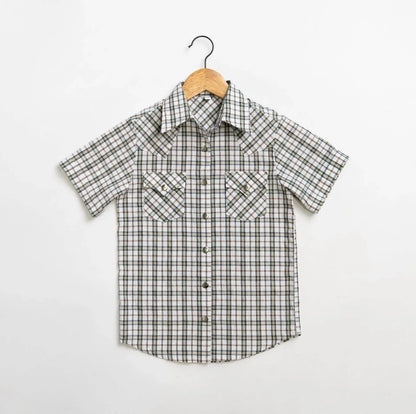American Farm Company - Boys Youth Plaid Pattern Metal Snap Shirt - Rack Hunt
