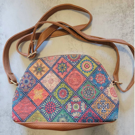 Women's Patchwork Print Dome Cork Crossbody Bag