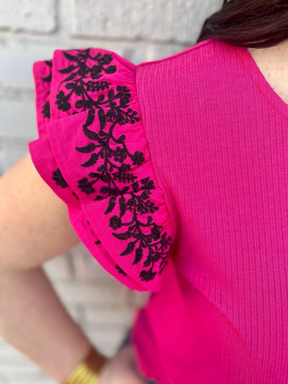 Embroidered Layered Sleeve Top