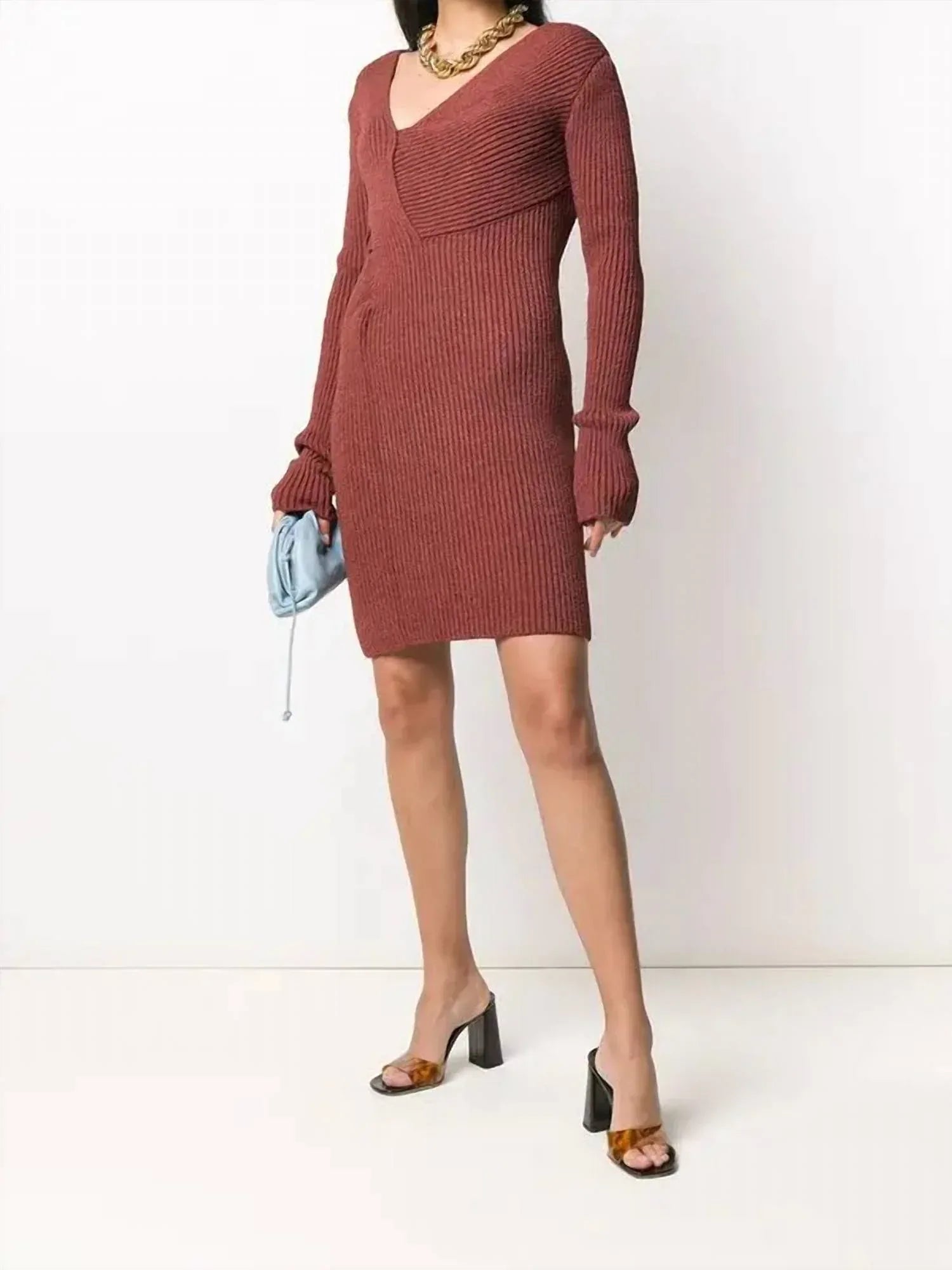 Bottega Veneta - Asymmetrical V-Neck Sweater Dress - Rack Hunt