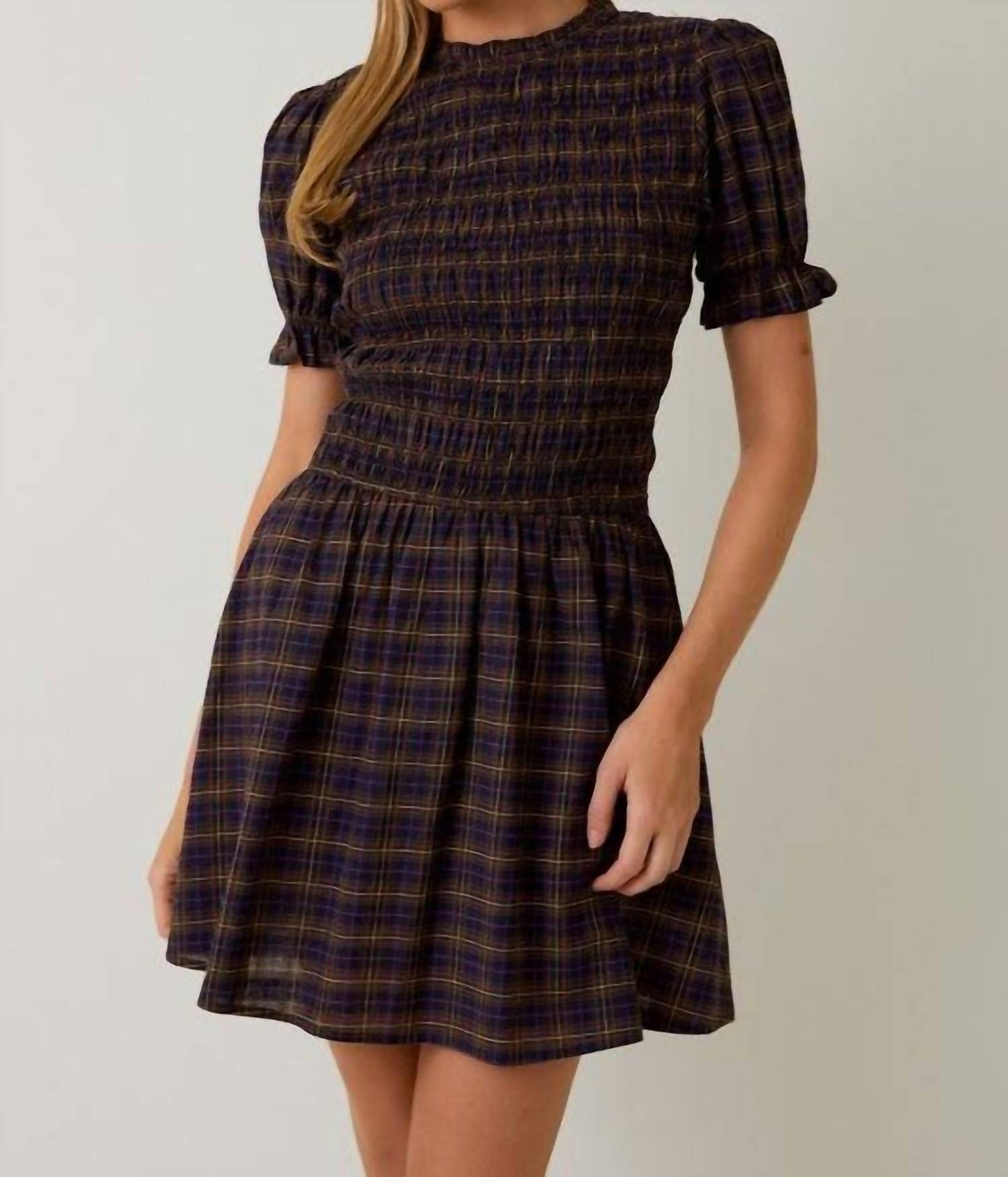Mock Neck Smocked Mini Dress