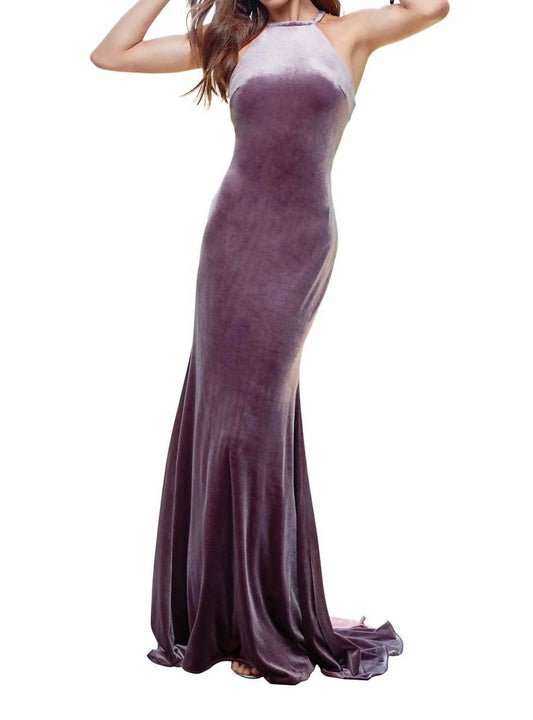 Velvet Halter Cutout Sheath Gown