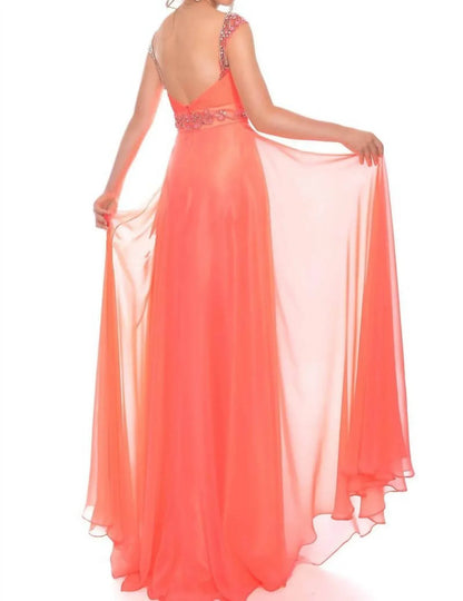 Precious Formals - Hand Beaded Chiffon Illusion Prom Dress - Rack Hunt
