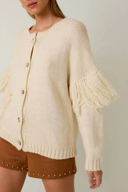 Sunday Edition - Round Neck Long Sleeve Fringe Cardigan - Rack Hunt