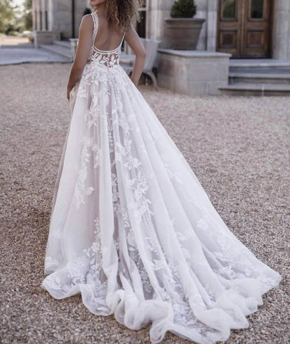 Beaded Lace A-line Gown